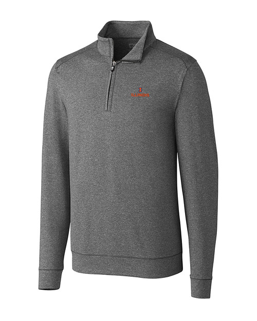 Illinois Fighting Illini Cutter & Buck Shoreline Heathered Quarter Zip Mens Big and Tall Pullover Charcoal Heather Mannequin
