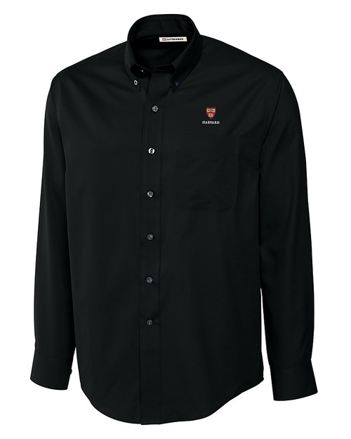Harvard Crimson Cutter & Buck Epic Easy Care Fine Twill Mens Big and Tall Dress Shirt Black Mannequin