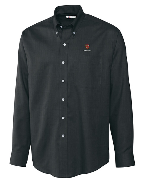 Harvard Crimson Cutter & Buck Epic Easy Care Nailshead Mens Big and Tall Long Sleeve Dress Shirt Black Mannequin
