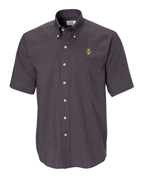 Idaho Vandals Cutter & Buck Epic Easy Care Nailshead Mens Big and Tall Short Sleeve Dress Shirt Black Mannequin