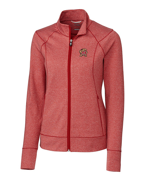 Maryland Terrapins Cutter & Buck Shoreline Heathered Womens Full Zip Jacket Cardinal Red Heather Mannequin