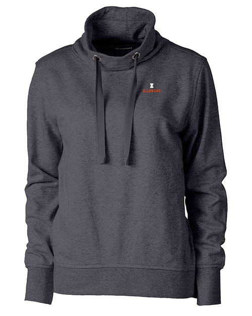 Illinois Fighting Illini Cutter & Buck Saturday Cotton Blend Womens Funnel Neck Sweatshirt Charcoal Heather Mannequin