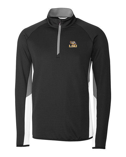 LSU Tigers Cutter & Buck Traverse Colorblock Stretch Quarter Zip Mens Pullover Black Mannequin