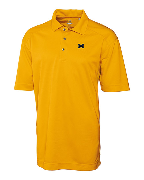 Michigan Wolverines Cutter & Buck Genre Textured Solid Mens Polo College Gold Mannequin
