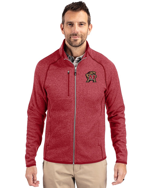Maryland Terrapins Cutter & Buck Mainsail Sweater-Knit Mens Full Zip Jacket Cardinal Red Heather Front
