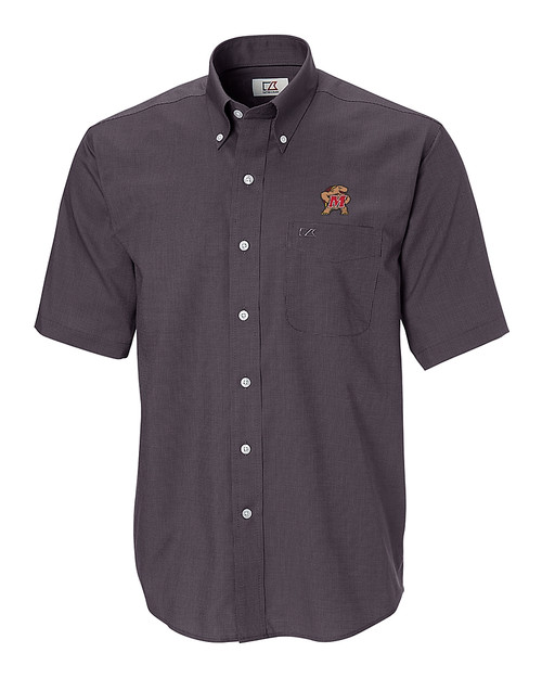 Maryland Terrapins Cutter & Buck Epic Easy Care Nailshead Mens Short Sleeve Dress Shirt Black Mannequin