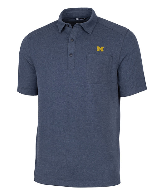 Michigan Wolverines Cutter & Buck Advantage Tri-Blend Jersey Mens Pocket Polo LNH_MANN_HG 