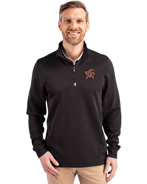 Maryland Terrapins Cutter & Buck Traverse Stretch Eco Quarter Zip Mens Pullover Black Front