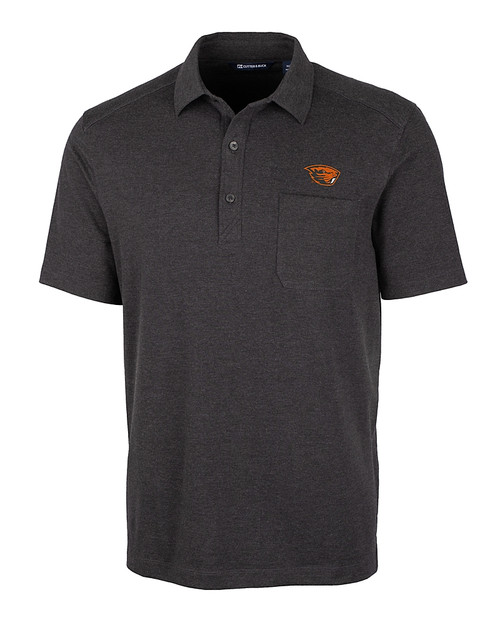 Oregon State Beavers Cutter & Buck Advantage Tri-Blend Jersey Mens Big and Tall Pocket Polo Black Heather Mannequin