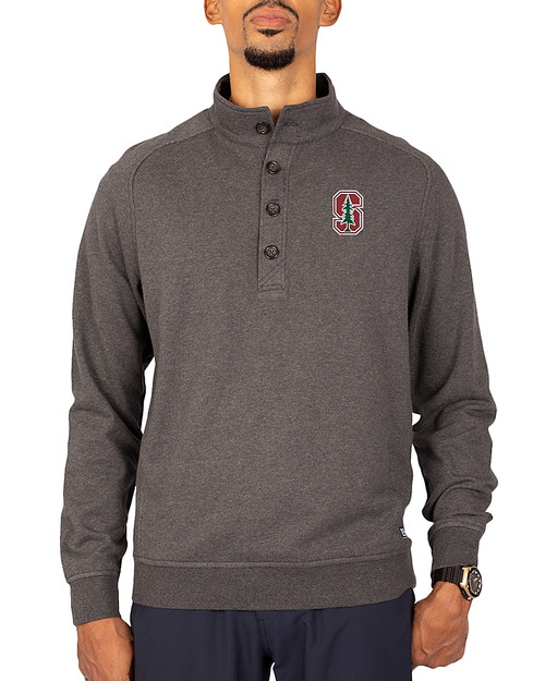 Stanford Cardinal  Cutter & Buck Saturday Cotton Blend Mens Big and Tall  Mock Pullover Sweatshirt Charcoal Heather Front