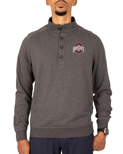 Ohio State Buckeyes - Cutter & Buck Saturday Cotton Blend Mens Big and Tall  Mock Pullover Sweatshirt Charcoal Heather Front