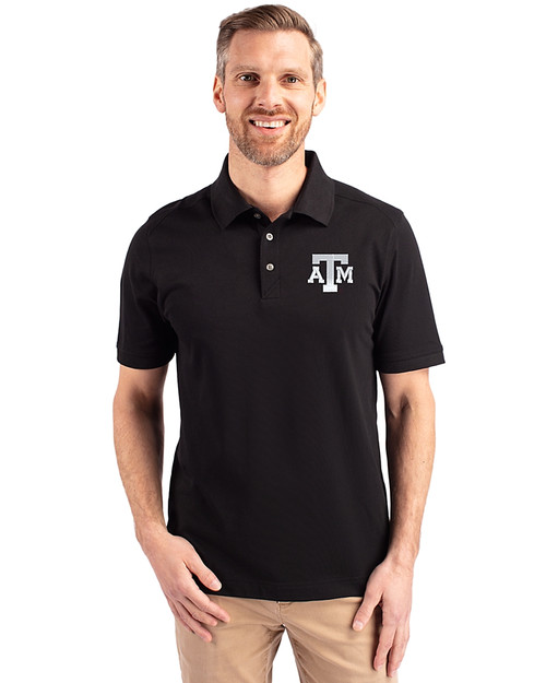 Texas A&M Aggies Cutter & Buck Advantage Eco Tri-Blend Pique Mens Big and Tall Polo Black Front