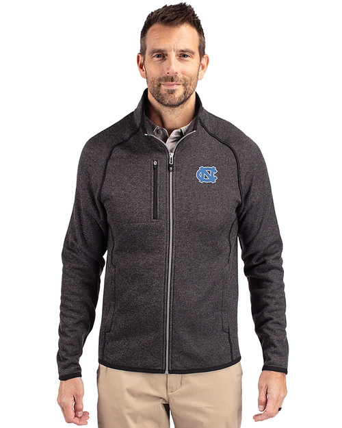 North Carolina Tar Heels Cutter & Buck Mainsail Sweater-Knit Mens Big and Tall Full Zip Jacket Charcoal Heather Front