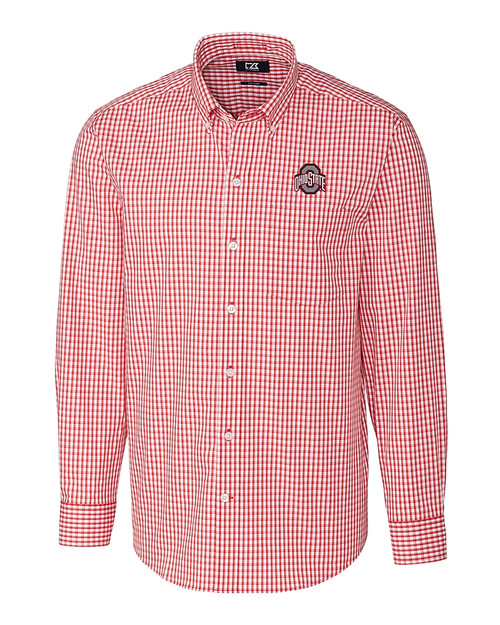 Ohio State Buckeyes- Cutter & Buck Easy Care Stretch Gingham Mens Big and Tall Long Sleeve Dress Shirt Cardinal Red Mannequin
