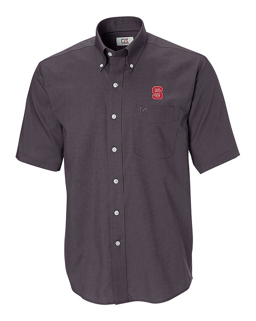 NC State Wolfpack Cutter & Buck Epic Easy Care Nailshead Mens Big and Tall Short Sleeve Dress Shirt Black Mannequin