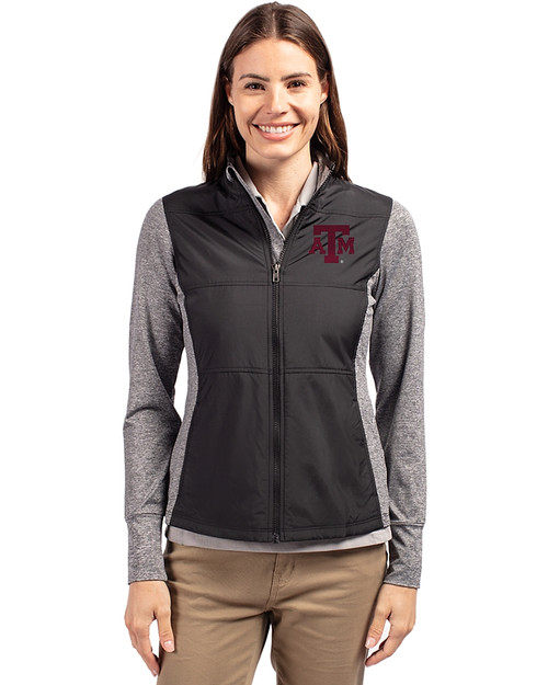 Texas A&M Aggies Cutter & Buck Stealth Hybrid Quilted Womens Full Zip Windbreaker Jacket Black Front