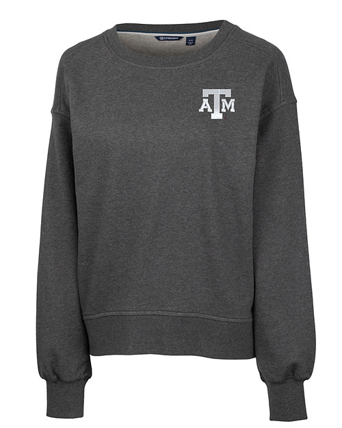 Texas A&M Aggies Cutter & Buck Saturday Cotton Blend Womens Crew Neck Sweatshirt Charcoal Heather Mannequin