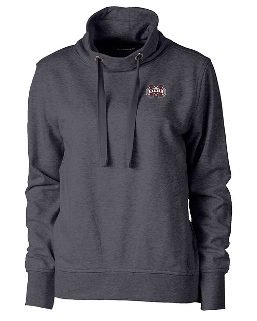 Mississippi State Bulldogs Cutter & Buck Saturday Cotton Blend Womens Funnel Neck Sweatshirt Charcoal Heather Mannequin