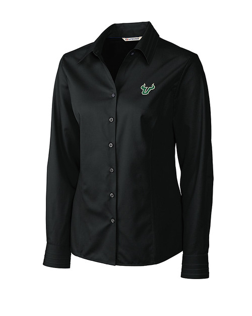 South Florida Bulls Cutter & Buck Epic Easy Care Fine Twill Womens Long Sleeve Dress Shirt Black Mannequin