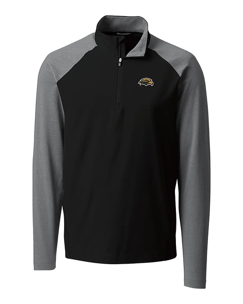 Southern Miss Golden Eagles Cutter & Buck Response Lightweight Hybrid Quarter Zip Mens Pullover Windbreaker Black Mannequin