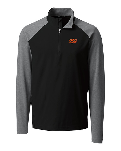 Oklahoma State Cowboys Cutter & Buck Response Lightweight Hybrid Quarter Zip Mens Pullover Windbreaker Black Mannequin