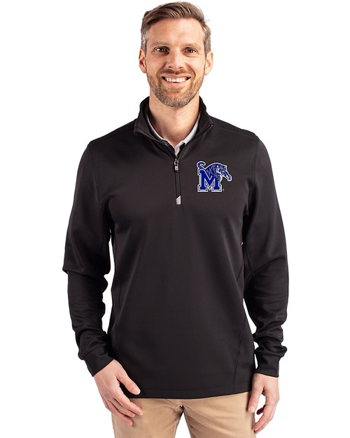 Memphis Tigers Cutter & Buck Traverse Stretch Eco Quarter Zip Mens Pullover Black Front