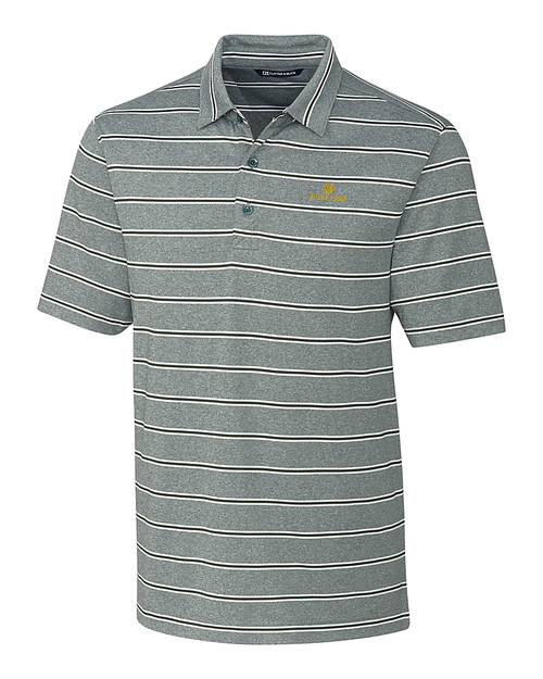 Notre Dame Fighting Irish Cutter & Buck Forge Epic Confidence Recycled Heathered Stripe Stretch Mens Polo Hunter Green Mannequin