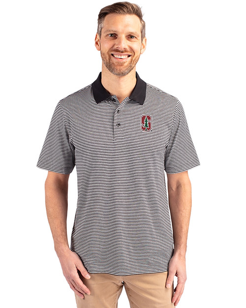 Stanford Cardinal  Cutter & Buck Forge Tonal Stripe Stretch Mens Polo Black Front