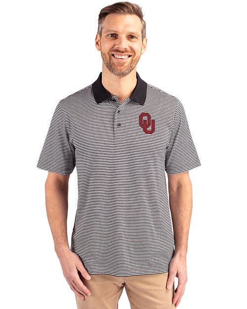 Oklahoma Sooners  Cutter & Buck Forge Tonal Stripe Stretch Mens Polo Black Front
