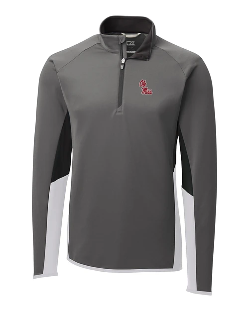 Ole Miss Rebels Cutter & Buck Traverse Colorblock Stretch Quarter Zip Mens Pullover Elemental Grey Mannequin
