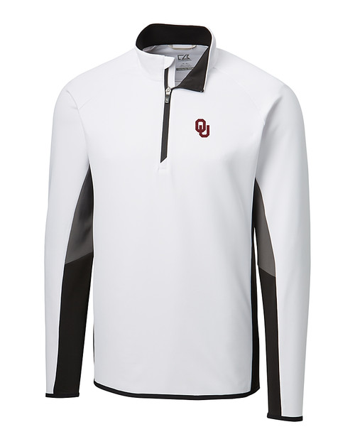 Oklahoma Sooners - Cutter & Buck Traverse Colorblock Stretch Quarter Zip Mens Pullover White Mannequin