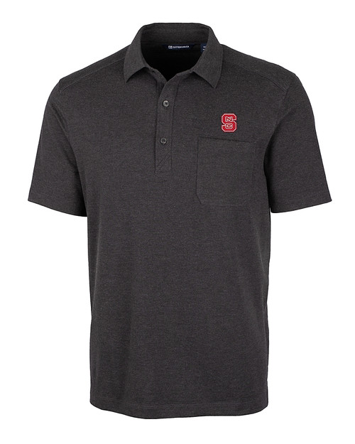 NC State Wolfpack Cutter & Buck Advantage Tri-Blend Jersey Mens Pocket Polo Black Heather Mannequin