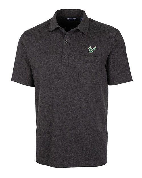 South Florida Bulls Cutter & Buck Advantage Tri-Blend Jersey Mens Pocket Polo Black Heather Mannequin