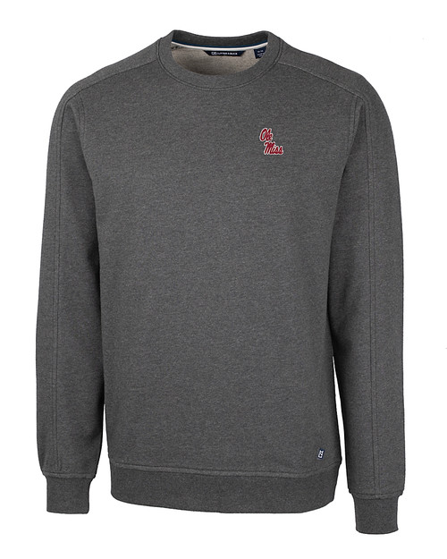 Ole Miss Rebels Cutter & Buck Saturday Cotton Blend Mens Crew Neck Sweatshirt Charcoal Heather Mannequin