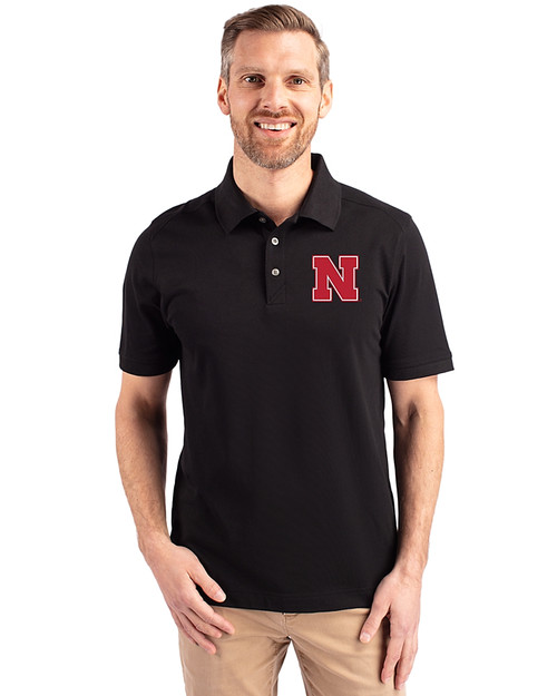 Nebraska Cornhuskers Cutter & Buck Advantage Eco Tri-Blend Pique Mens Polo Black Front