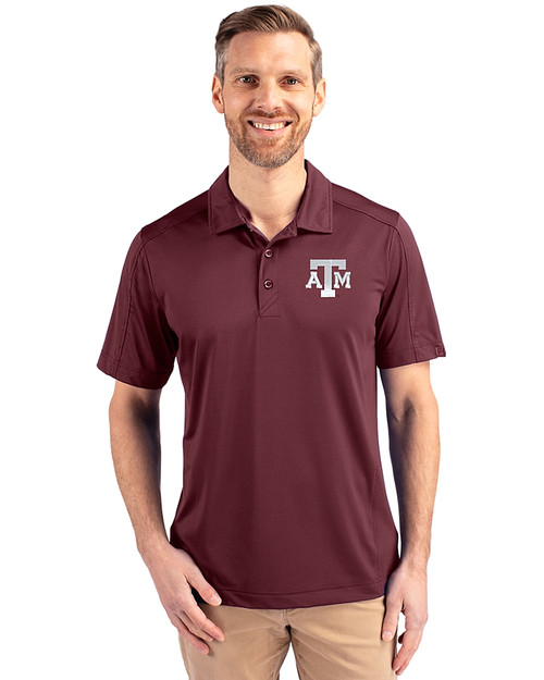 Texas A&M Aggies Cutter & Buck Prospect Eco Textured Stretch Recycled Mens Short Sleeve Polo BRD_PRO_HG 