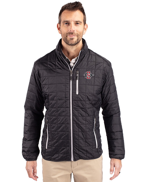 San Diego State Aztecs Cutter & Buck Rainier PrimaLoft® Mens Eco Insulated Full Zip Puffer Jacket Black Front