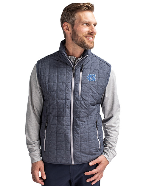 North Carolina Tar Heels Cutter & Buck Rainier PrimaLoft® Mens Eco Insulated Full Zip Puffer Vest Anthracite Melange Front