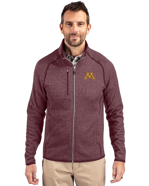 Minnesota Golden Gophers Cutter & Buck Mainsail Sweater-Knit Mens Full Zip Jacket Bordeaux Heather Front