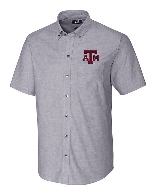 Texas A&M Aggies Cutter & Buck Stretch Oxford Mens Short Sleeve Dress Shirt Charcoal Mannequin