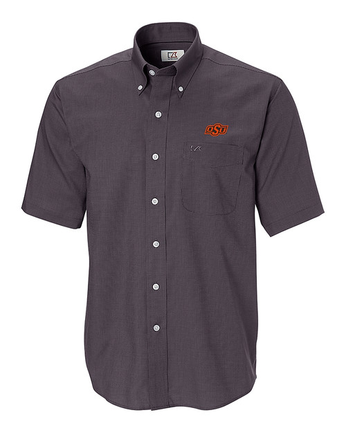 Oklahoma State Cowboys Cutter & Buck Epic Easy Care Nailshead Mens Short Sleeve Dress Shirt Black Mannequin