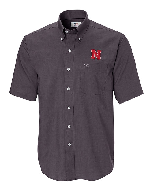 Nebraska Cornhuskers Cutter & Buck Epic Easy Care Nailshead Mens Short Sleeve Dress Shirt Black Mannequin