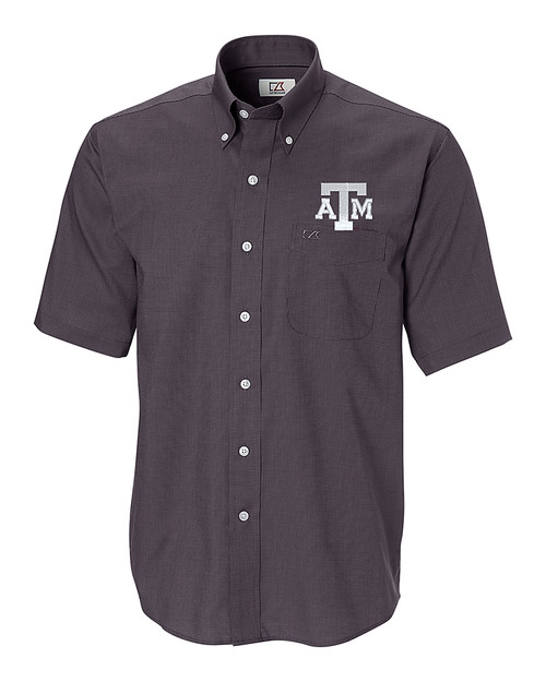 Texas A&M Aggies Cutter & Buck Epic Easy Care Nailshead Mens Short Sleeve Dress Shirt Black Mannequin