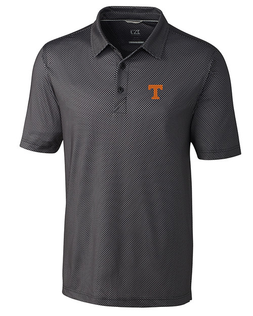 Tennessee Volunteers Cutter & Buck Pike Mini Pennant Print Stretch Mens Big and Tall Polo Black Mannequin