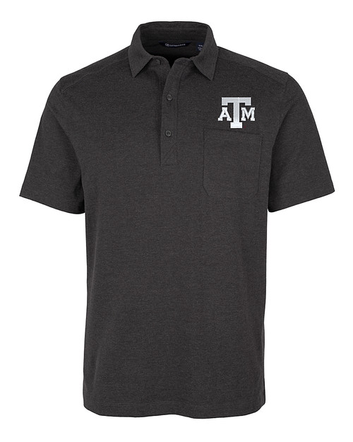 Texas A&M Aggies Cutter & Buck Advantage Tri-Blend Jersey Mens Big and Tall Pocket Polo Black Heather Mannequin