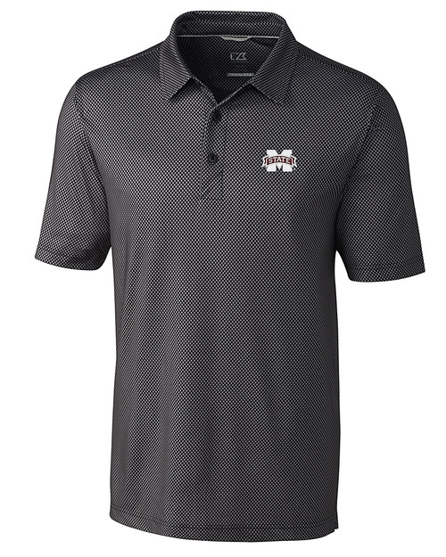 Mississippi State Bulldogs Cutter & Buck Pike Mini Pennant Print Stretch Mens Polo Black Mannequin