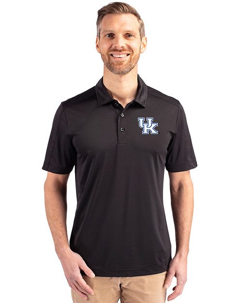 Kentucky Wildcats Cutter & Buck Prospect Eco Textured Stretch Recycled Mens Short Sleeve Polo Black Front