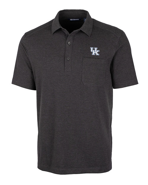 Kentucky Wildcats Cutter & Buck Advantage Tri-Blend Jersey Mens Big and Tall Pocket Polo Black Heather Mannequin