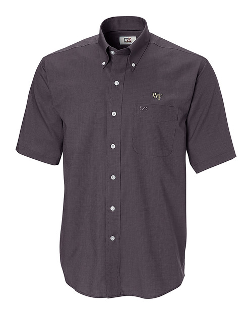 Wake Forest Demon Deacons Cutter & Buck Epic Easy Care Nailshead Mens Short Sleeve Dress Shirt Black Mannequin