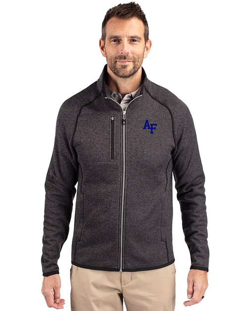 Air Force Falcons Cutter & Buck Mainsail Sweater-Knit Mens Full Zip Jacket Charcoal Heather Front